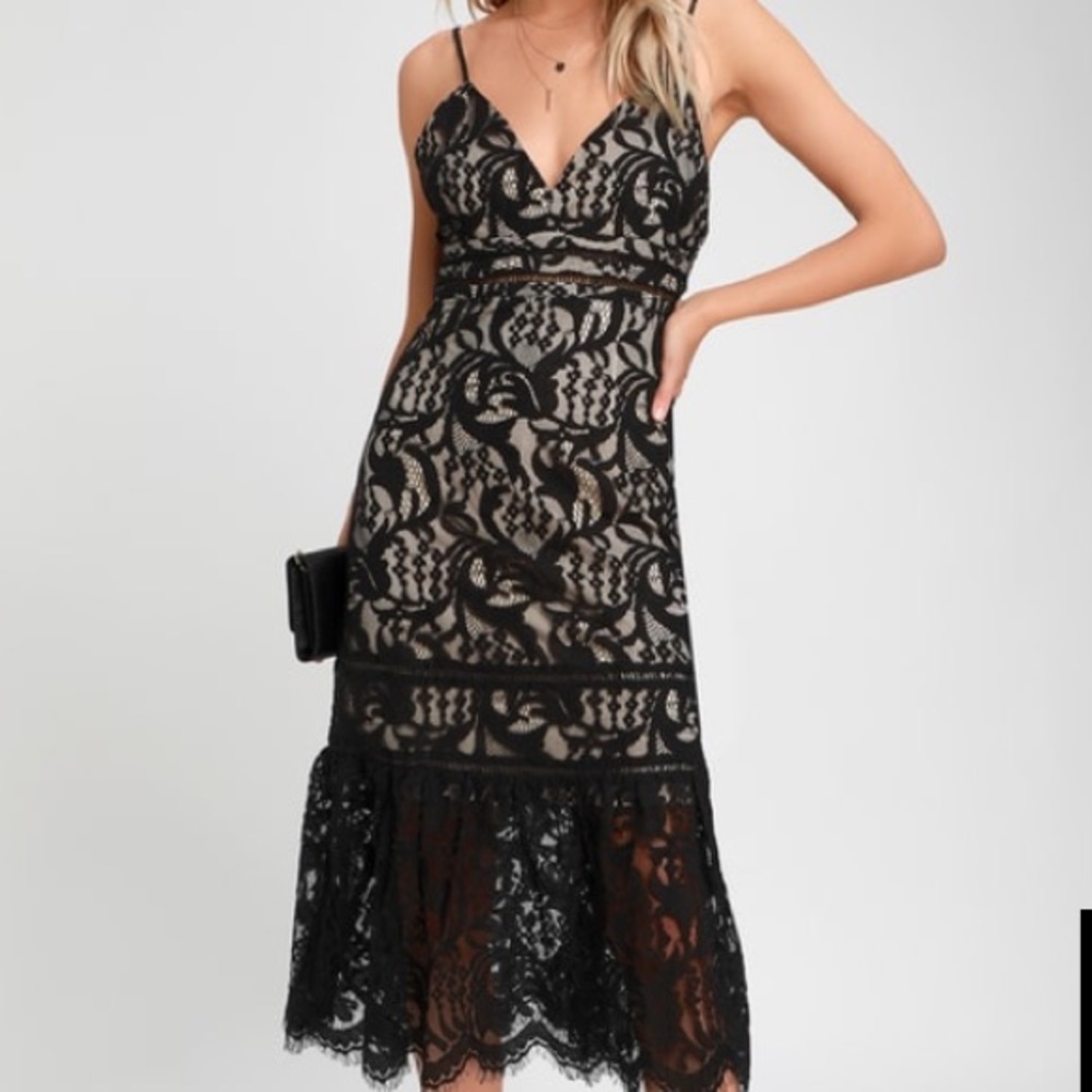 Black lace midi dress NWT